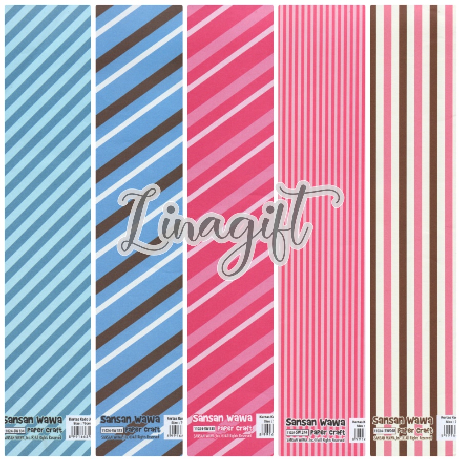 ( 5 Lembar ) JUMBO SALUR - KERTAS KADO SANWA - GIFT WRAP PAPER KOTAK KOTAK KECIL MINI SEDANG PINK BLUE VINTAGE HORIZONTAL STRIPES LINES GARIS BIRU PINK TOSCA HITAM PUTIH