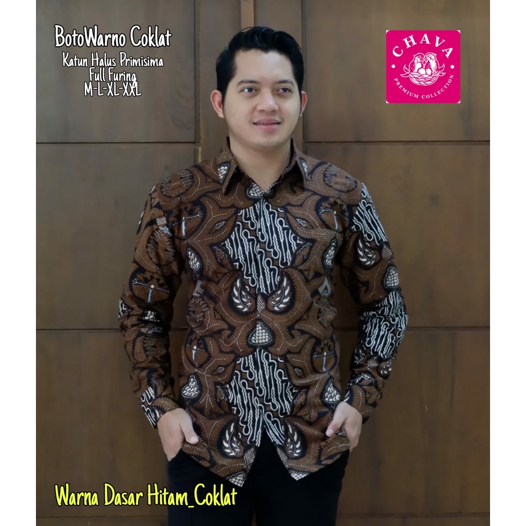 Baju Batik Pria Terbaru Batik Lengan Panjang Lapis Furing Kemeja Batik Pria Warna Coklat Botowarno