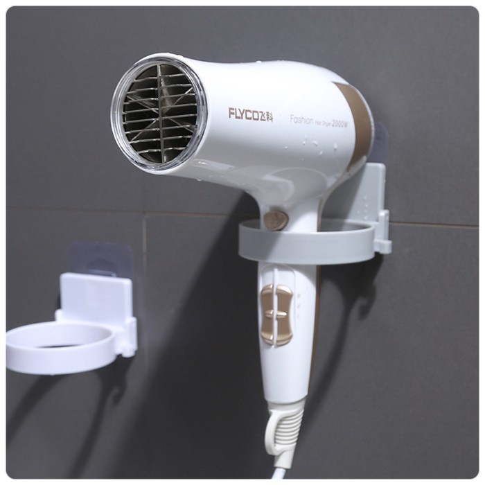 Rak Gantungan Hair Dryer HolderBulat Tempel Pengering Rambut Rak Gantung Bulat Gantungan Hair dryer Hanger Penahan Tempel Dinding Hook Pengait Kabel Salon