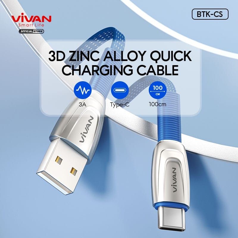 VIVAN KABEL DATA TYPE C FAST CHARGING 3A 100CM BTK-CS GARANSI 1 TAHUN