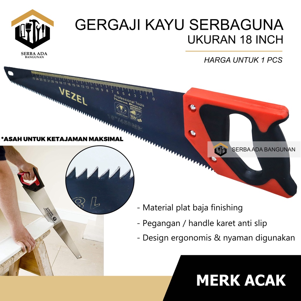 GERGAJI KAYU GAGANG LAPIS FIBER 18 INCH (KUALITAS TEBAL)  / MERK SESUAI STOCK / KUAT SOLID TAJAM BGS