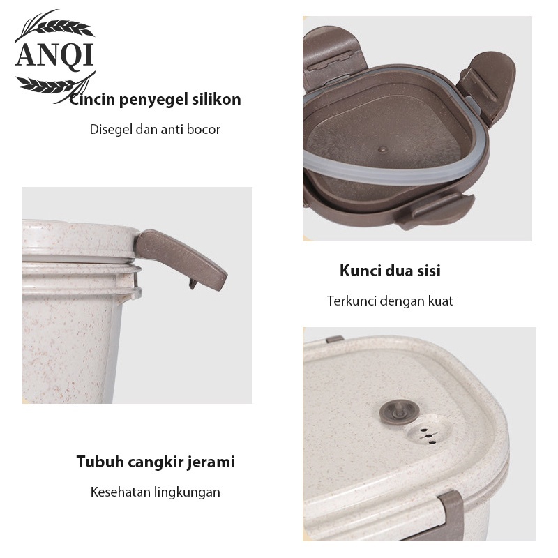 ANQI 1888 3 Pcs Set Kotak Makan Siang Bento Anti Tumpah Lunch Box Set Portable Free Cangkir VS-68