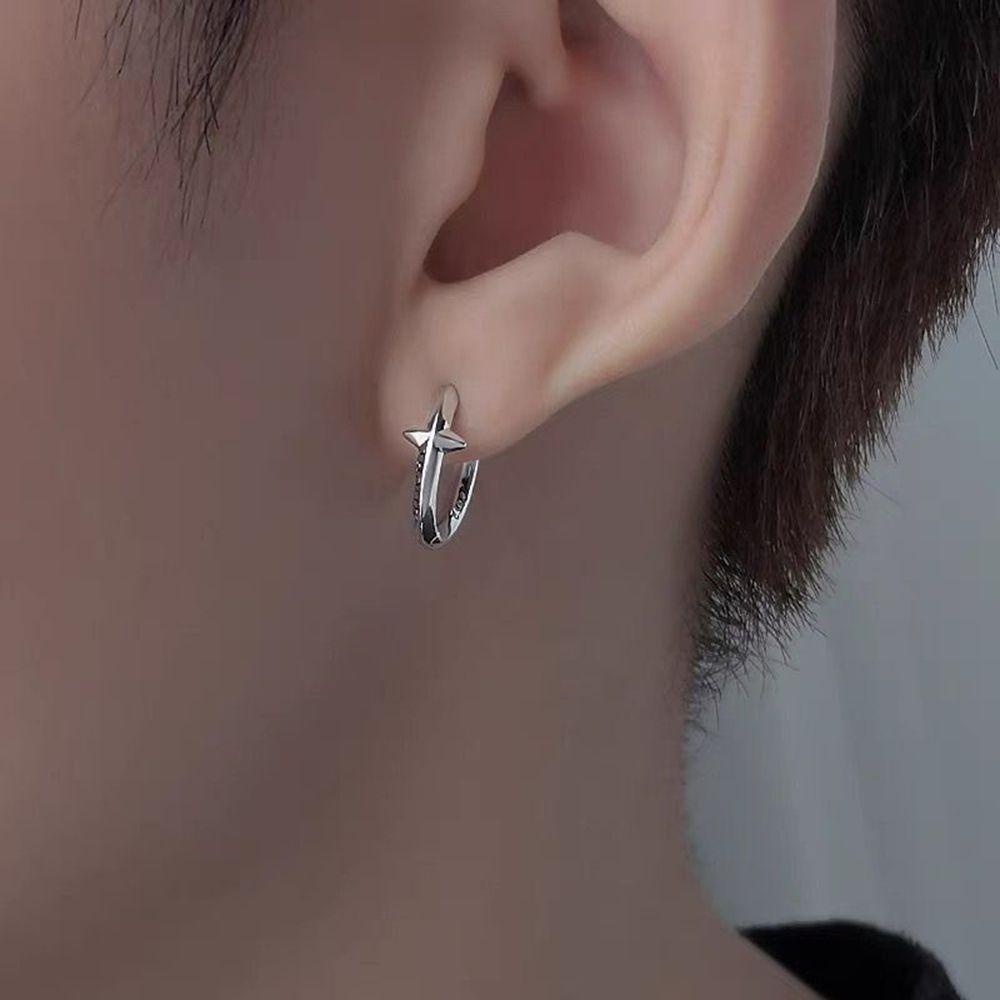 Mxbeauty Anting Hoop Hadiah Cowok Bulat Lingkaran Punk Perhiasan Warna Perak Hip Hop Stud Earrings