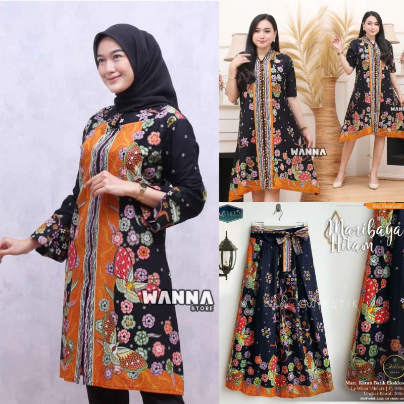 SET BATIK WANITA ROK DRESS TUNIK  MODERN EXLCUSIVE UNGGUL JAYA