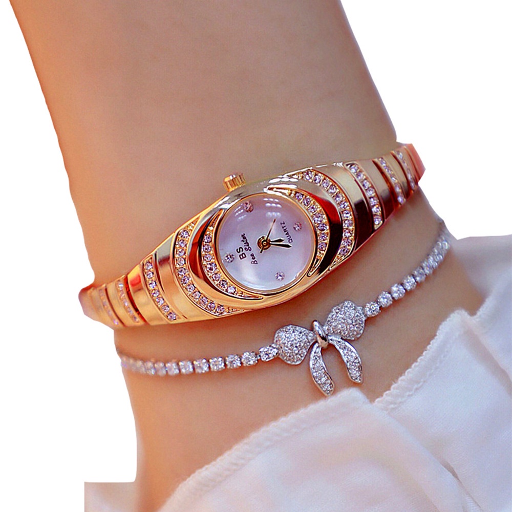 J99 - Jam Tangan Diamond Wanita - Bonus Gelang - Jam Wanita Impor Jam Anti Air Jam Berlian Jam Anti Karat Jam Stainless Steel - COD - Bayar di Tempat - Free Gelang-Rose gold