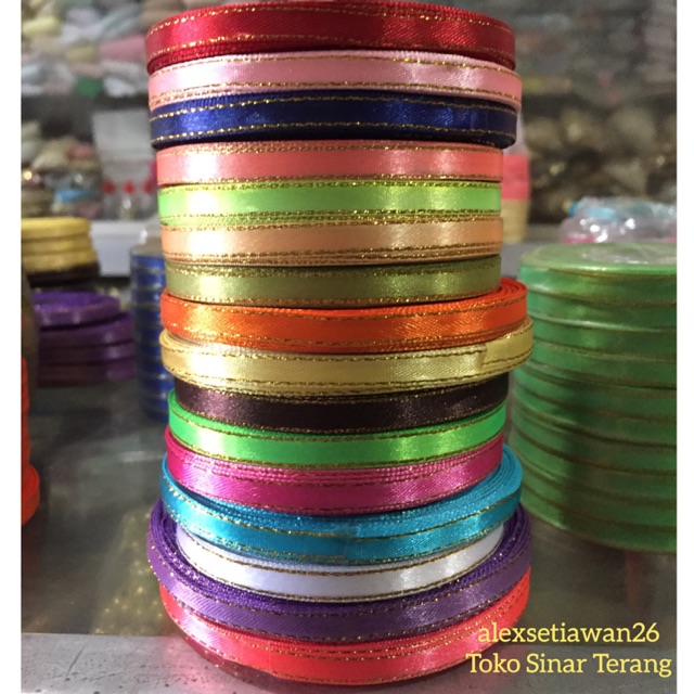 Pita Satin lis emas 1/4” - pita satin 1/4 inch lis emas