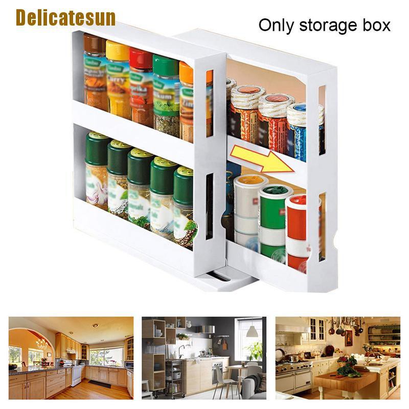 Delicatesun Rotating Shelf Spice Organizer Slide Kitchen Cabinet Cupboard Storage Rack Shopee Indonesia