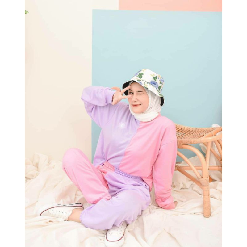 PROMO ONE SET IBIZA TWOTONE SETCEL / SET PREMIUM / OUTFIT HIJAB MURAH PREMIUM / OUTFIT HIJAB