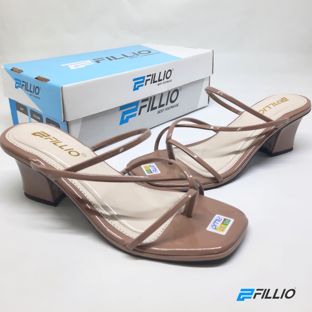 Sandal Strappy Heels Hak Tali Chunky Wanita 5cm Fillio K012