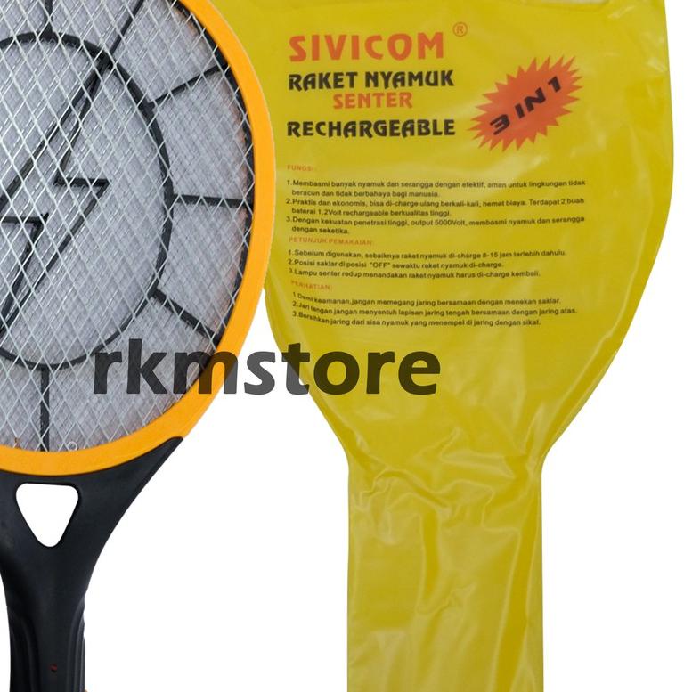 Raket Nyamuk + Senter LED Charge Super Aman Dari Setrum SIVICOM - Orange