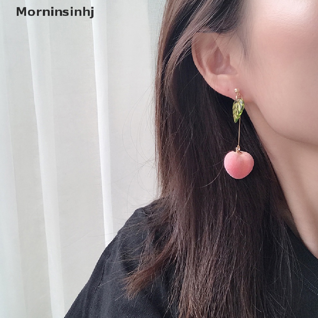 Mornin Anting Gantung Panjang Kait Fashion Motif Daun Peach + Rumbai Untuk Perhiasan Wanita / Pesta