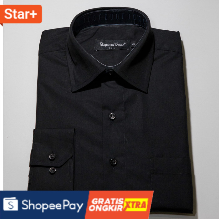 Hitam Kemeja Polos  Slim Fit  Lengan Panjang Raymond Renee   Elegan Fashion