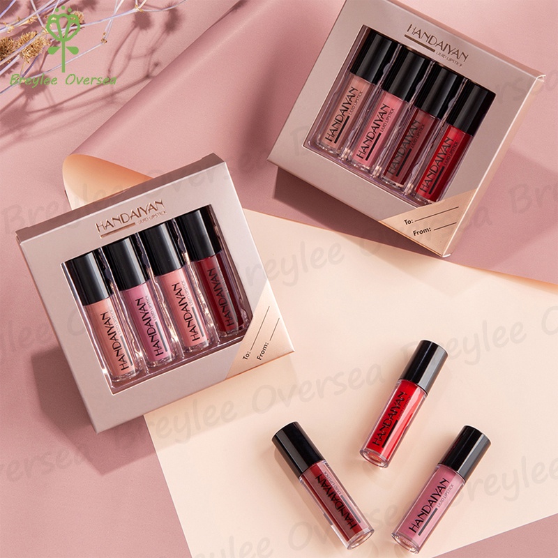 【Baru】handaiyan-Mate Liquid Lipstik Kit Makeup 4 Warna Kosmetik Makeup Tahan Air