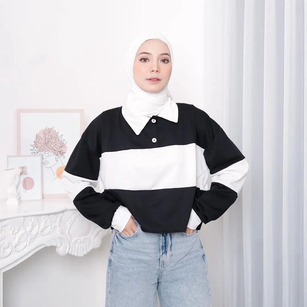 Atasan Baju BLOUSE AMINA CROP TOP Kemeja BUSUI FRIENDLY JUMBO Wanita Perempuan Korean Style Katun Ra
