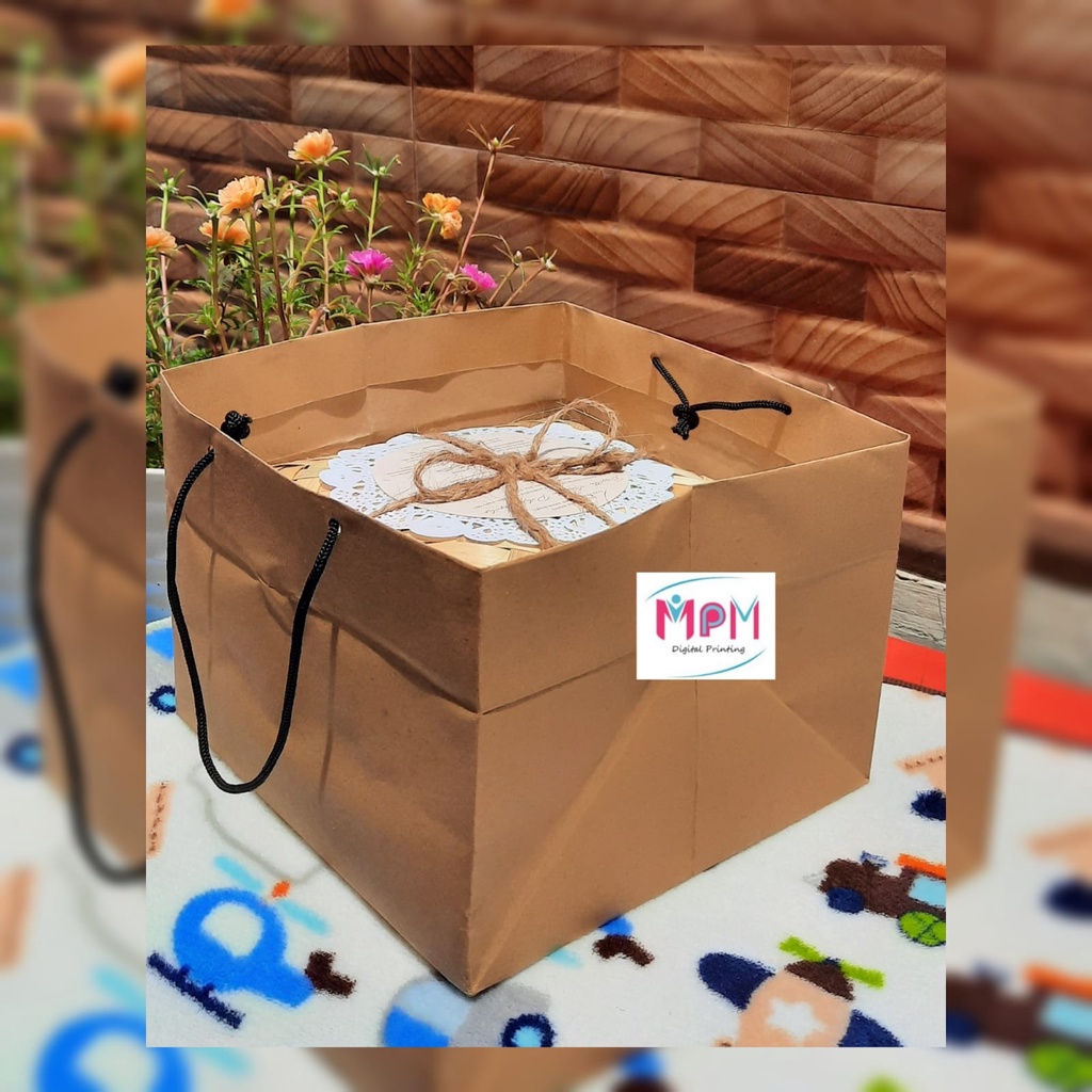 Paper bag / Tas kertas untuk kotak / dus nasi box Tebal coklat