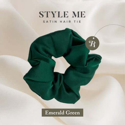 Scrunchies Premium Satin Silk MAXI The Rituale | Ikat Rambut Kuncir Hijab Cepol | Anti Rontok Pusing-Emerald Green