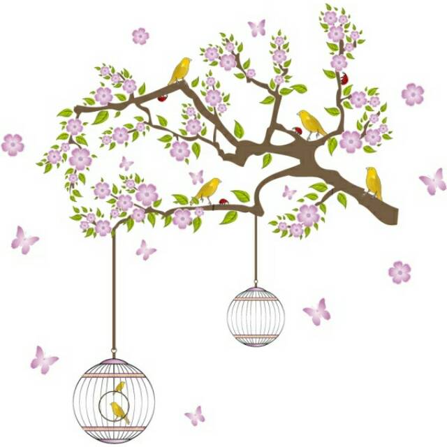 RELIZA Wall Sticker / Stiker Dinding SANGKAR SAKURA BRANCH FLOWER BIRD Hiasan Dinding DF5066