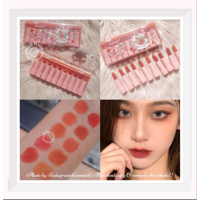 HARGA PERPACK!!!LIPSTIK MATTE STRAWBERRY TANAKO ISI 10 PCS NO.HT-073