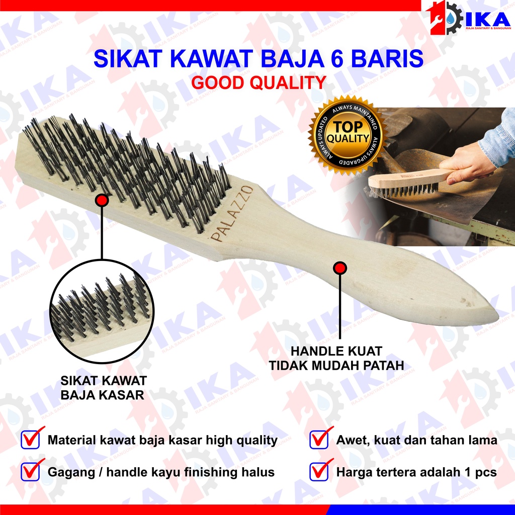 Sikat Kawat 5 6 Baris / Sikat Baja Wire Brush Sikat kawat putih baja / Sikat kawat gagang kayu / Sikat kawat murah