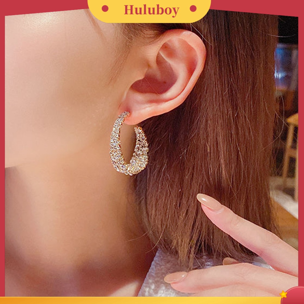 Hu Hu Hu Hu Hu Alat Bantu Pasang Kacamata♡ 1 Pasang Anting Hoop Berlian Imitasi Bentuk Bulat Geometris Untuk Hadiah Pernikahan