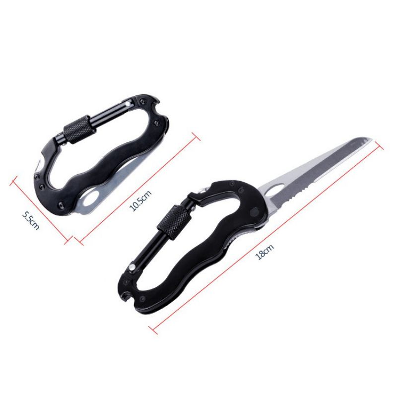 KNIFEZER Karabiner Pisau Lipat Multifungsi 5 in 1 Portable Knife Carabiner Mountaineering Survival Tool EDC - RB-999B - Black