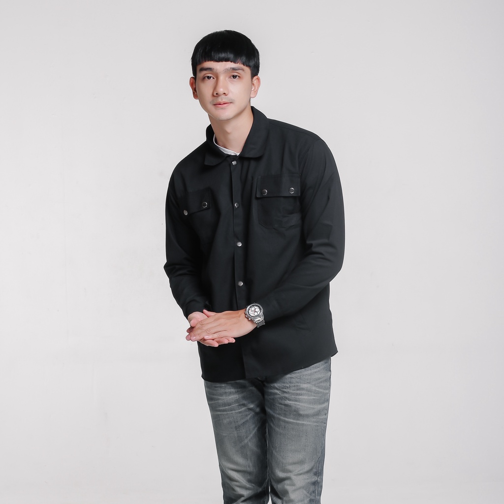 AZ- Jaket Kemeja Semi Parka Hitam-Jaket Pria Keren