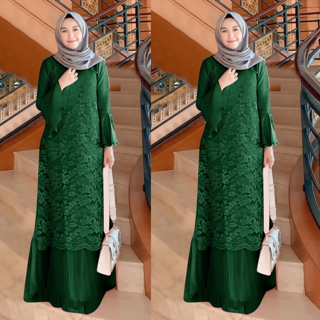 Poulin Baju Gamis Brukat Remaja Dewasa Terbaru Maxi Wanita - Size M L XL XXL Jumbo