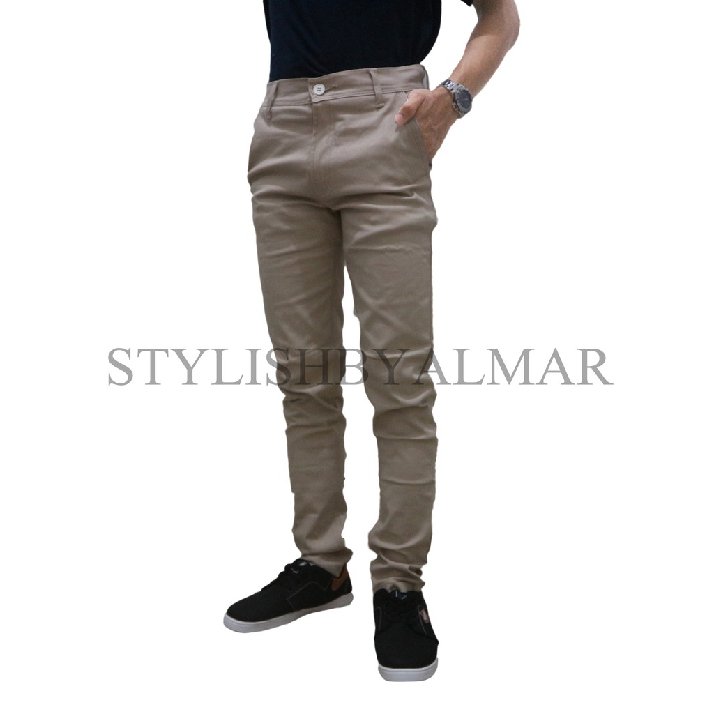 celana chino panjang pria cowok mocca cream hitam abu slimfit pensil skinny berkualitas