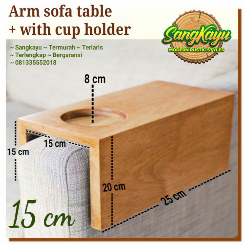 Arm sofa table Coffee table + cup holder 15 cm meja saji sofa lengan