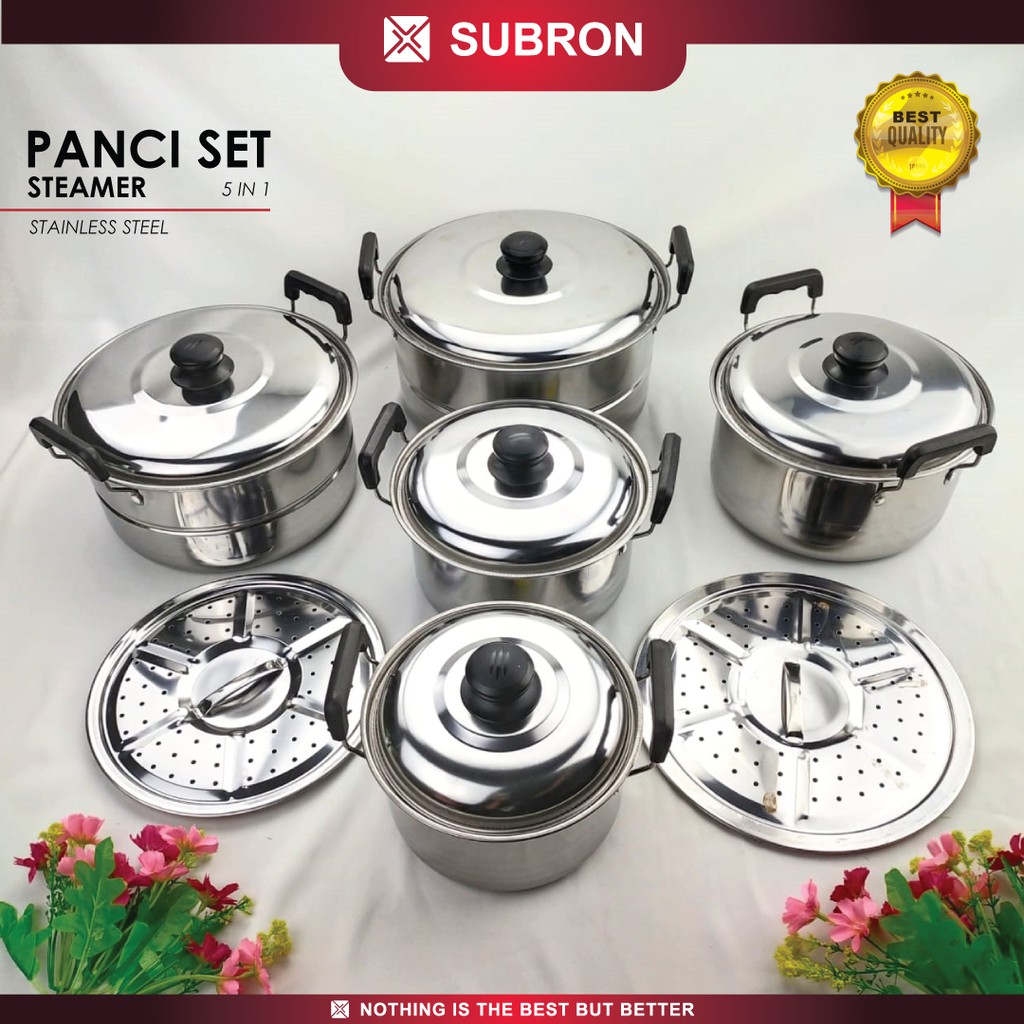 SUBRON Panci Set 5 IN 1 Panci Sup Kukus Stainless Steamer Soup pot