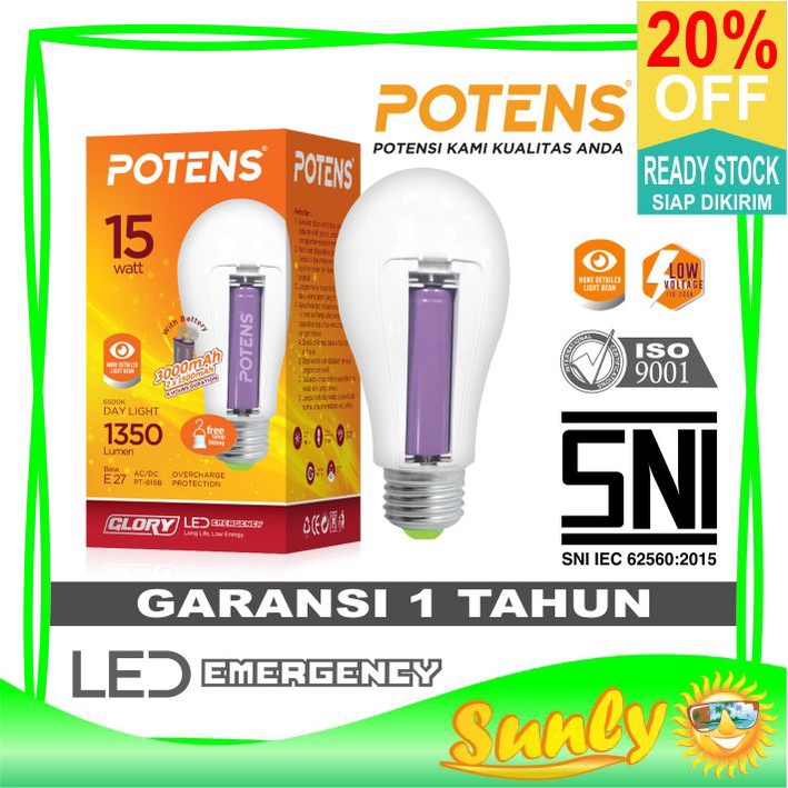 ☀ Sunly ☀ A146 Potens Lampu LED Emergency Bohlam Premium Garansi 1 Tahun Import