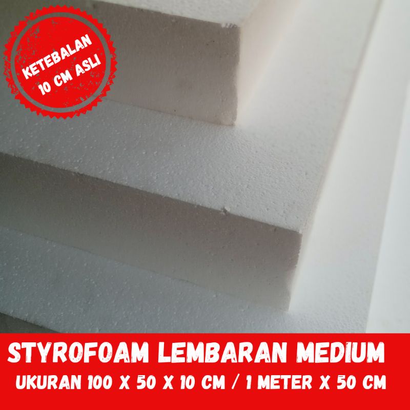 Jual styrofoam lembaran medium 10 cm ukuran 1 meter x 50 cm Indonesia