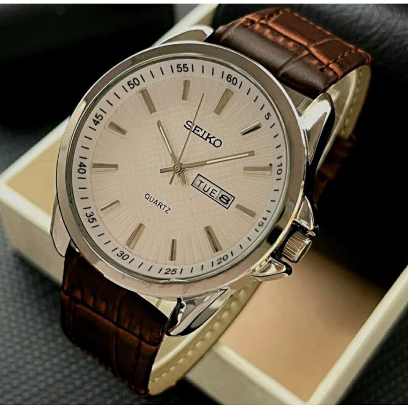 Jam Tangan Pria Seiko Tali Kulit Hitam Super Elegan - Jam Tangan Seiko Tali Kulit Cokelat