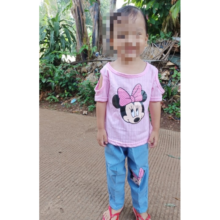 Vision Online - Stripy minnie pinky / baju kaos sabrina denim anak perempuan cewek 1 2 3 4 thn murah