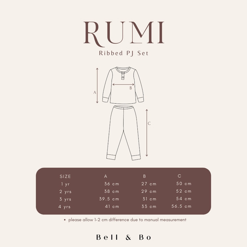 BELL AND BO RIBBED PAJAMA SET RUMI PIYAMA PANJANG ANAK BAJU ANAK PANJANG 1 - 4 TAHUN