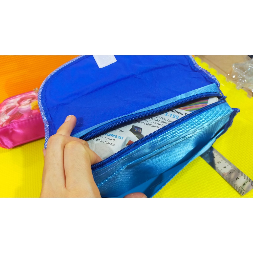 Kotak pensil besar anak bahan kain pouch restleting | tepak alat tulis | kartun karakter disney