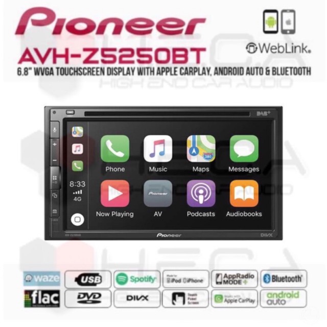 Pioneer AVH-Z5250BT Head Unit Double Din Tape Mobil AVH Z5250BT Audio Apple Car Play & Android Auto