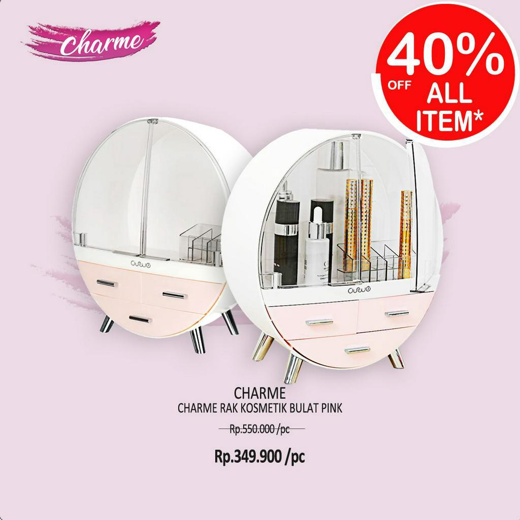 (READY &amp; ORI) Charme Rak Kosmetik Bulat Tempat Makeup - Pink rak dinding putar