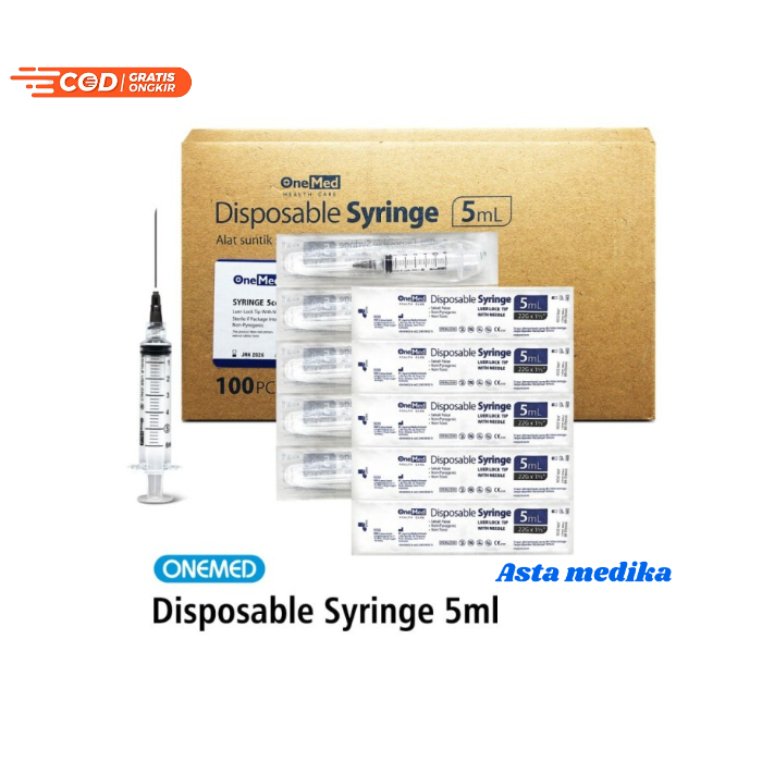 Spuit 5cc Onemed With Needle 22G x 1 1/2&quot; Disposable Syringe 5ml Onemed Alat Suntik 5cc Onemed Suntikan 5ml Onemed