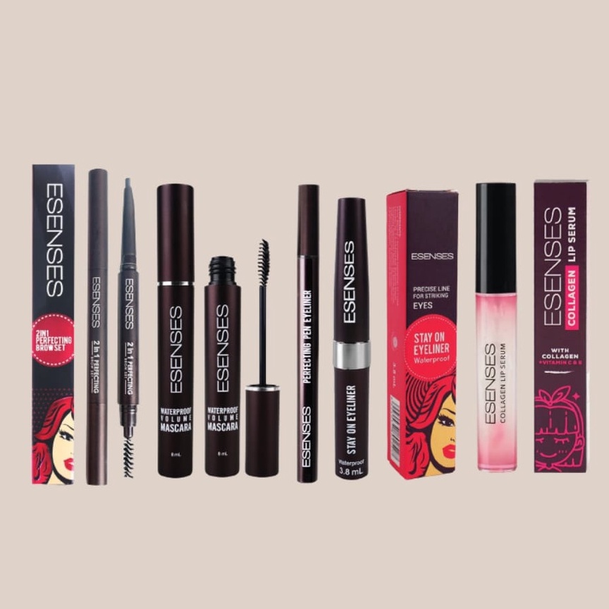 ✦SINAR✦ Esenses Mascara Waterproof | Stay On Eyeliner Waterproof | EyeBrow Set 2in1 | Perfecting Eyeliner Pen | Collagen Lip Serum | Evany Esenses