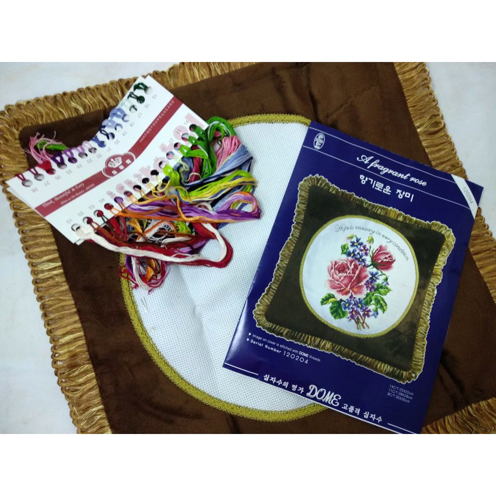 Paket Sulam Kristik Sarung Bantal DOME 120204 Bunga Mawar Rose Flower