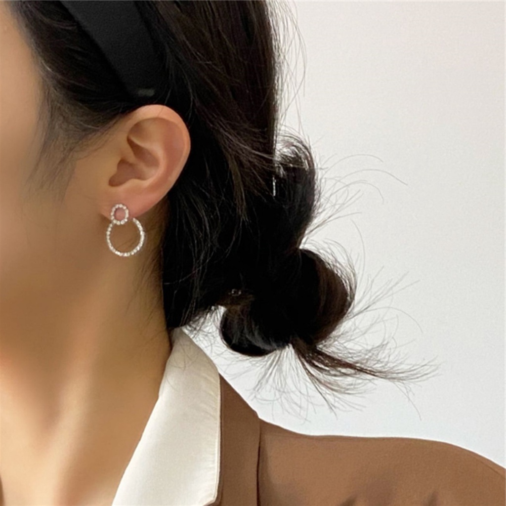 Hu Hu Hu Hu Hu Alat Bantu Pasang Kacamata♡ 1 Pasang Anting Stud Bentuk Lingkaran Aksen Berlian Imitasi Gaya Jepang Korea Untuk Pemakaian Sehari-Hari