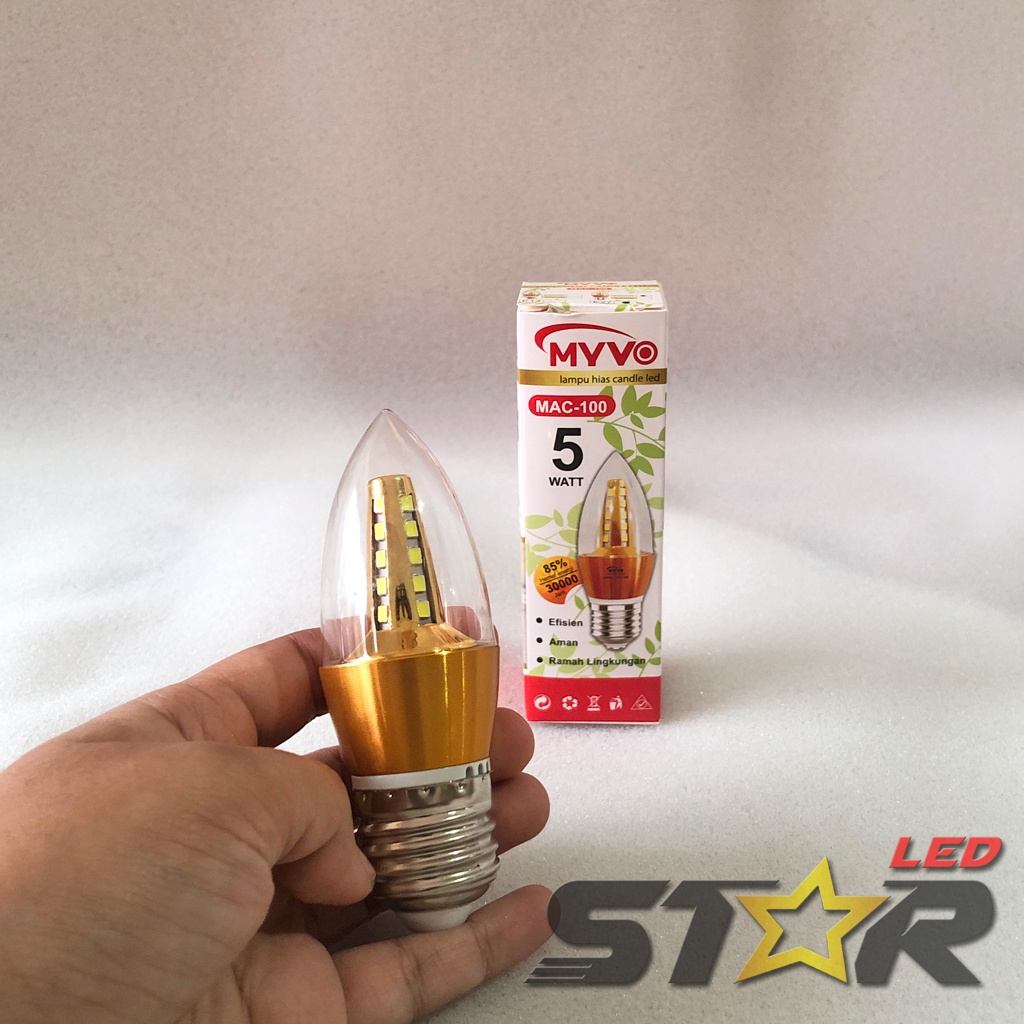 MYVO Ornament Candle LED MAC-100 5W Lampu Jagung Murah Hemat Energi Irit Listrik Dekorasi Warna Putih Kuning 5 WATT Star