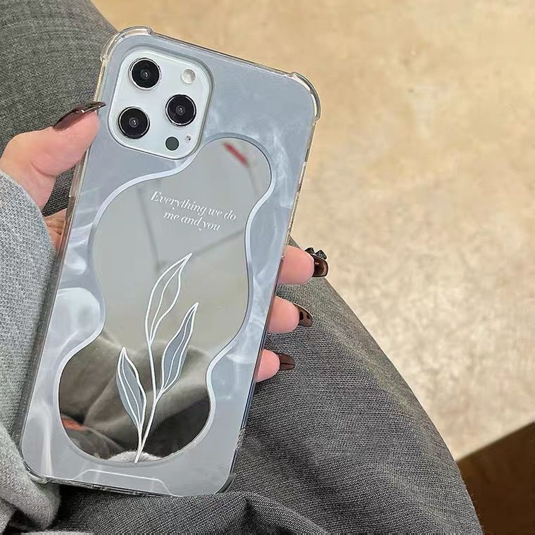 [TPC] Mirror Phone Case Gray Flower IPHONE 6 6S 7 8 PLUS X XS MAX XR 11 12 13 14 15 PLUS PRO MAX Casing Cermin HP IP027