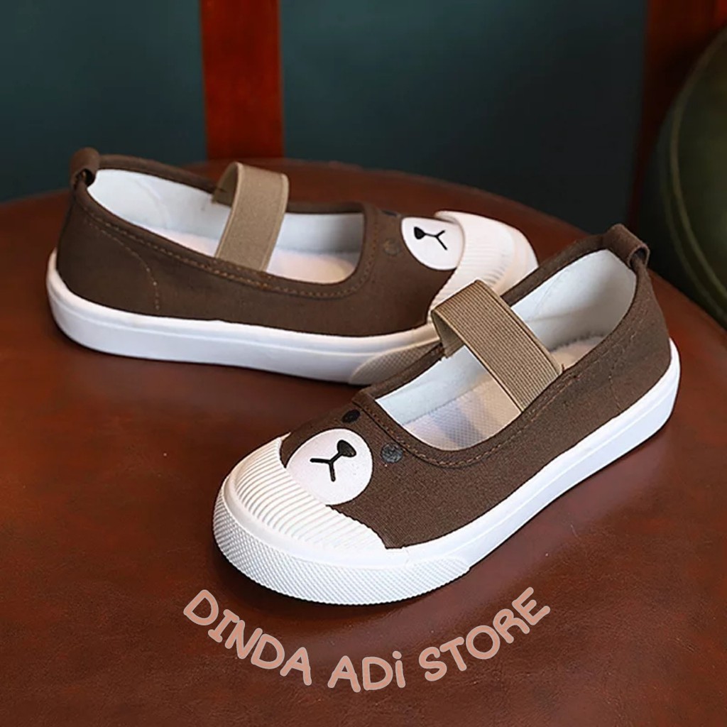 Dinda Sepatu Wanita Slip On Anak perempuan Mr Beans Model Terbaru 2021 Warna Coklat Ukuran 31-35