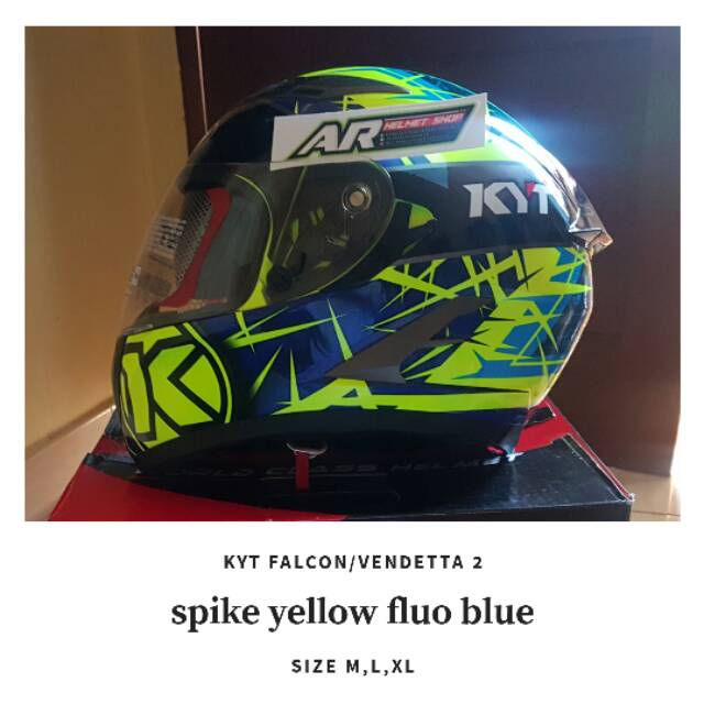 KYT FALCON FR VISOR FLAT CLEAR SPIKE YELLOW & RED FLUO DOUBLE VISOR DDRING MURAH BISA PAKET GANTENG