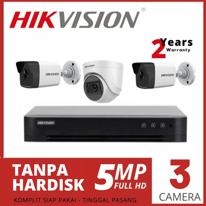 PAKET CCTV HIKVISION 5MP 4CHANNEL 3 CAMERA