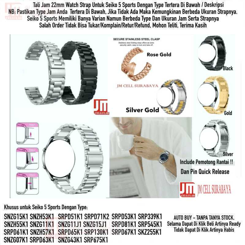 Metal Tali Jam Tangan 22mm Watch Strap Seiko 5 Sports - Stainless Steel Full