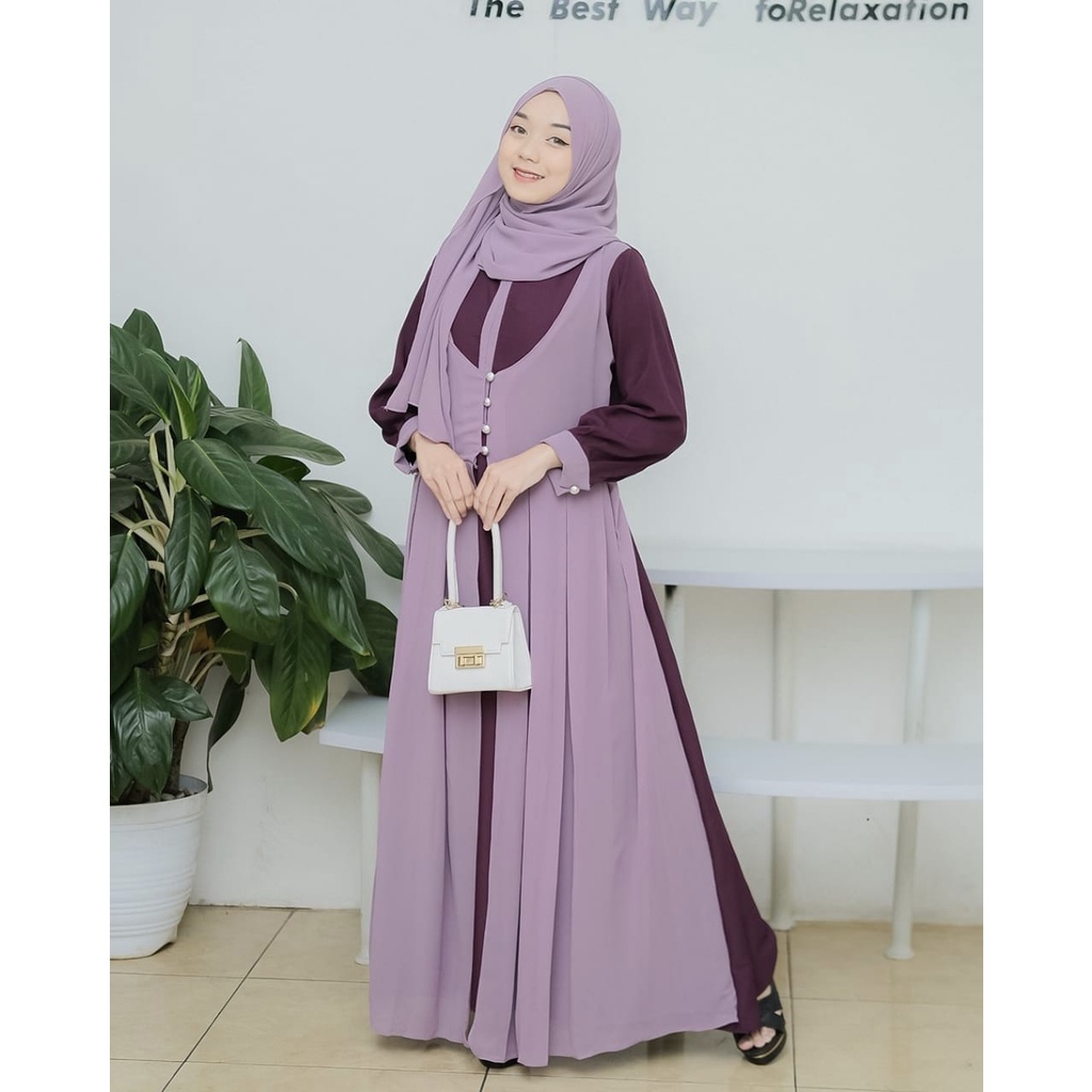 Gamis narnia itycrepe mix ceruty layer modern maxidress syari busana muslim wanita fashion ootd fashionable muslimah terbaru modis kondangan lebaran hits selebgram free ongkir reseller dropshiper