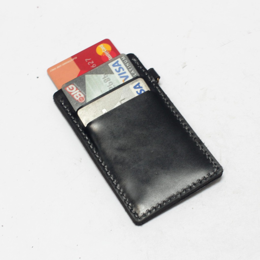 gantungan dompet ID card kulit hitam - tali id card holder - PHID822